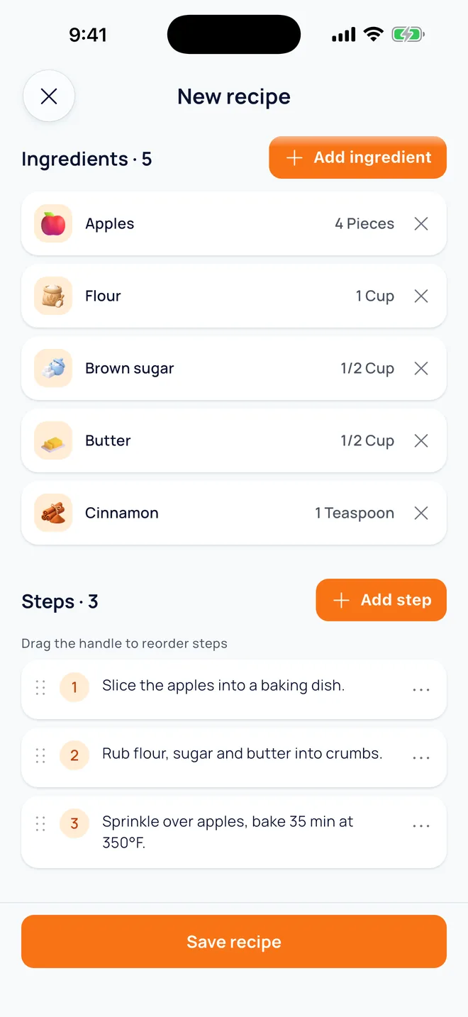 Photo of a handwritten recipe and the resulting recipe